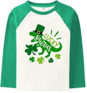 lot 4515 image: Chipeler St Patricks Day Shirt Kids Green Shamrock Lucky Tees Long Sleeve Dinosaur T-Shirt Saint Patricks Day Tops 2T - Retail $15