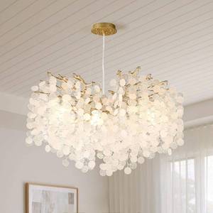 lot 4527 image: VBKK 24-Inch Capiz Shell Chandelier, 8-Light Gold Coastal Chandelier, Modern Crystal Tree Branch Chandeliers, Boho Light Fixture for Bedroom, Living Room, Foyer, Entryway, Stairwell - Retail $220