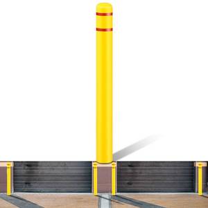 lot 4528 image: Pangda 1 Pc Flat Top Bollard Covers Yellow and Red Bollard Post Sleeve for Home Parking Fence Pole Pipe (5 X 52) - Retail $52