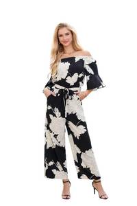 lot 4534 image: Love Welove Fashion Jumpsuits for Women Vacation Dressy Casual Floral Off Shoulder Wide Leg One Piece Romper for Beach, Cruise &amp Garden Parties Medium  - Retail $43