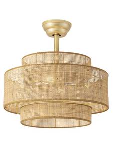 lot 4545 image: Boho Fandelier Ceiling Fan with Light Rattan Chandelier Fan Remote Gold Caged Ceiling Fan with Light for Bedroom, Living Room Nursery Foyer Kitchen 6 Speed, Timing Adjustable Height - Retail $158
