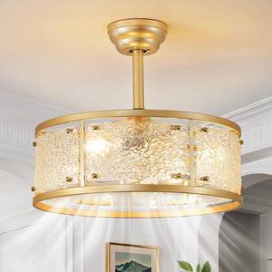 lot 4558 image: AIJIASI 20 Caged Ceiling Fans with Lights, Gold Fandelier Ceiling Fan with Light, Mid Century Chandelier Ceiling Fan with Remote Control, 6 Speeds for Bedroom, Nursery, Living Room - Retail $150
