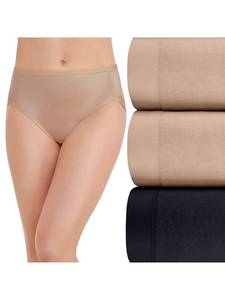 lot 4563 image: Vanity Fair Womens Body Caress Flexible Fit Panties, Hi Cut-3 Pack-NeutralNeutralBlack, 7 - Retail $23