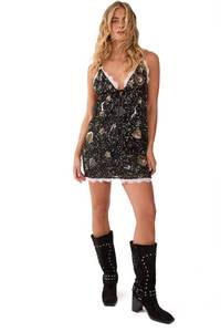 lot 2044 image: Nasty Gal Hand Embellished Tattoo Heart Lace Trim Mini Dress - Retail $144