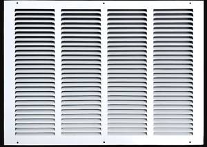 lot 2045 image: Fits 20x14 Duct Opening Stamped Steel Return Air Grille Vent Cover Grille for Sidewall and Ceiling in White Surface Dimensions 21.75W X 15.75H (20 W x 14 H Duct Opening) - Retail $35
