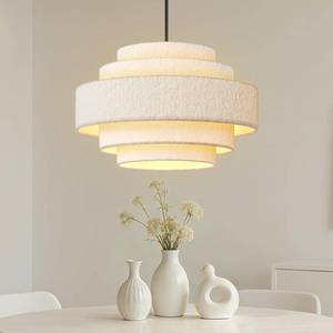 lot 2066 image: 20 Modern 5-Tier Chandelier, Large Plush Drum Pendant Light for Kitchen Island, Adjustable Height & White Shade, Coastal Hanging Lighting Fixture for Dining Room, Living Room, Bedroom, Foyer - Retail $125