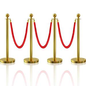 lot 2081 image: 4Pcs Gold Stanchion Post Queue Velvet Ropes and Posts with Soild Base and 3pcs 5 Ft Red Velvet Ropes Carpet Ropes Posts Stanchion Set Crowd Control Barriers for Party Supplies - Retail $68