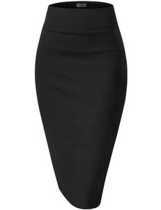 lot 2104 image: Hybrid & Company Womens Premium Nylon Ponte Stretch High Waist Pencil Suit Skirt Below Knee KSK45002 1073T Black M - Retail $20