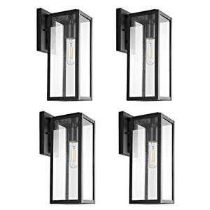 lot 2126 image: Bestshared Outdoor Wall Sconce Lights,Exterior Wall Lighting Fixtures with Clear Glass, Anti-Rust Modern Black Outside Lantern Lamp for House Front Porch Doorway Patio (Black, 15-4 Pack) - Retail $220