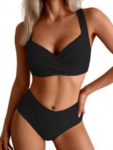 lot 2129 image: B2prity Bikini Sets for Women Two Piece Swimsuit Mid Rise Color Block Bathing Suit Tie Back Swimwear, M