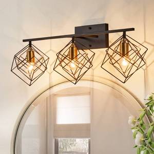 lot 2151 image: BEHIYA 3 Light Vanity Light for Bathroom,Bathroom Light Fixtures Over Mirror with Rotatable 3 Cube Shades, Modern Wall Mounted Lights Matte Black,Industrial Black Vanity Light for Hallway Living Room - Retail $88