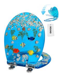 lot 2155 image: Angol Shiold Round Ocean Resin Toilet Seat Slow Close Quick Release Metal Zinc Alloy Hinge Easy to Install also Easy to Clean, Decorative Acrylic Seats (17 Inch, Blue Ocean, Upgraded hinge) - Retail $66