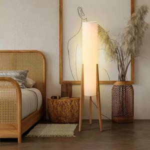lot 2158 image: BOFEA-50 Floor Lamps for Living Room,Nordic Modern Floor Lamp,Tall Standing Boho Lamp with Fabric Shade,3 Color Art Standing Lamps,Farmhouse Wood Floor Lamp for Bedroom Office Corner - Retail $108