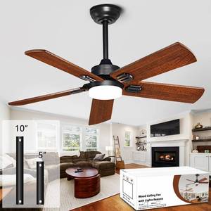 lot 2168 image: 42 Lighted Ceiling Fan, Solid Wood Ceiling Fan, with Remote Control and DC Motor, 5 Blades, Suitable for Living Rooms, Bedrooms, Farmhouses, Hallways, Indoor and Outdoor Ceiling Fans - Black  Walnut - Retail $60