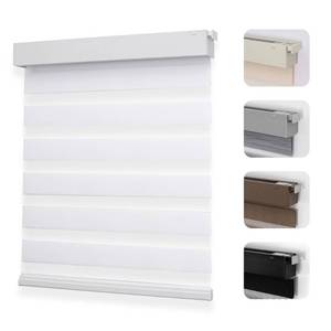 lot 2170 image: Joydeco No Drill Zebra Blinds for Windows, Cordless Day & Night Dual Sheer Roller Shades, Easy Installation, Free-Stop Lift System, Light Filtering Privacy Blinds for Home(White,46 W x 75 H) - Retail $150