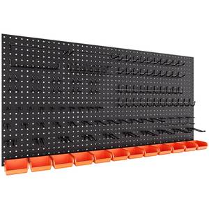lot 2185 image: INCLY 48x24 Inch Metal Peg Board Kit with 14 Pegboard Hooks Accessories, 4PCS Pegboard Panels and 156PCS Black Pegboard Wall Organizer Tool Storage System for Garage Workbench Shed - Retail $87