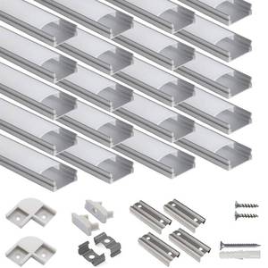 lot 2188 image: hunhun 20-Pack 3.3ft1Meter U Shape LED Aluminum Channel System with Milky Cover, End Caps and Mounting Clips, Aluminum Profile for LED Strip Light Installations, Very Easy Installation - Retail $44