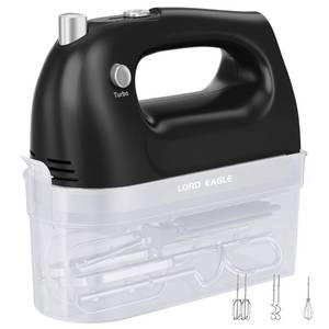 lot 1007 image: Lord Eagle Hand Mixer Electric Handheld 400W, 5-Speed Lightweight Kitchen Mixer with Storage Case, 5 Stainless Steel Attachments for Baking Cake Egg Cream Food Beater, TurboEject Button, Black - Retail $33