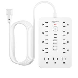 lot 1020 image: JouleLoom 6 FT Flat Plug Surge Protector Power Strip,11 Multiple AC Outlets with 6 USB Ports (2 USB C), 6 Feet Extension Cord, 1250W10A, One Touch Switch Button, 17 in 1 Compact powerstrip-White - Retail $20