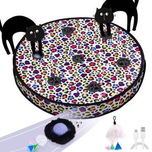 lot 1021 image: ORSDA Cat Toys, Interactive Activated Moving Ball in 7 Holes Mat, Automatic Fast Rolling Ball, Hide and Seek Toys for Indoor Cats, Exercise Kicker Mouse Catching Game - Retail $32