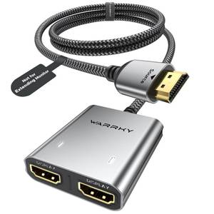 lot 1028 image: Warrky HDMI Splitter 4K, Display Mirror Same Screen Only (Not Extend Screen), HDMI Splitter 1 in 2 Out USB-C Powered, Metal Shell, 3.3 Ft Braided Cable, 1x2 for Dual Monitors, Grey-4K UHD&nbsp