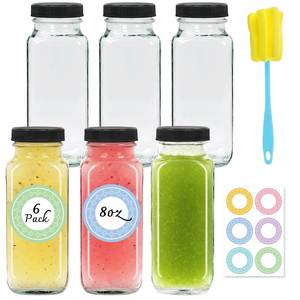 lot 1031 image: NEWMIAO 6 pack 8 oz Glass Juice Bottles with Lids, 250 ml Reusable Glass Water Bottles, Empty Drink Containers Drinking Jars with Brush, for Milk, Juicing, Kombucha, Ginger&nbsp