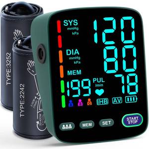lot 1036 image: Blood Pressure Monitor,2 Cuff Sizes Automatic Upper Arm Blood Pressure Machine,9-17 & 13-21 Extra Large Blood Pressure Cuff Large LED Backlit Screen-3 User ModeUSB Cable and 4 AAA Batteries - Retail $40