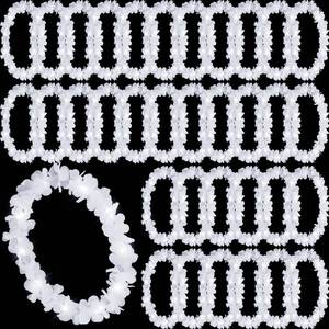 lot 1050 image: Sherr 48 Pcs LED Hawaiian Leis Light up Flower Leis Necklace with LED Lights Luau Flowers Necklaces for Masquerade Beach Wedding Tropical Themed Party Supplies(White) - Retail $60