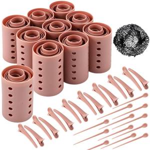 lot 1057 image: WILLBOND 141 Pcs Hair Rollers Set Include Plastic Hair Rollers with Pins and Clips (Brown) - Retail $22