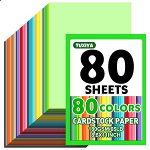lot 1062 image: 80 Sheets 8.5 X 11 Colored Cardstock, 80 Assorted Colors 180 GSM65 LB Construction Paper Card Stock Printer Paper for Printing, Card Making, DIY Crafts, Kids School Supplies,Party Decorations&nbsp