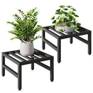 lot 1065 image: IBUYKE 2 Pack Metal Plant Stand Indoor Outdoor, Heavy Duty Small Flower Pot Stand, Modern Square Plant Shelf Flower Stand for Living Room Patio Balcony Garden, Black TMJ075B-2 - Retail $45