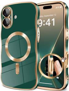 lot 1080 image: GVIEWIN for iPhone 17 Case Compatible with MagSafe, Upgraded Full Camera ProtectionCute Wave FrameMilitary Grade Protection Electroplated Hard Phone Cover for Women Girl, Green&nbsp
