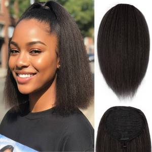 lot 1084 image: UAmy hair 12Inch Yaki Straight Drawstring Ponytail for Black Women Synthetic Thick Kinky Straight Pony Tail Short Length Natural Black Ponytail Extension for Daily Party Use(2# Natural Black)&nbsp