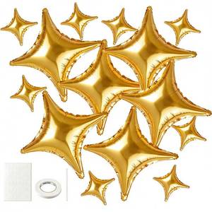 lot 1086 image: 14 Pcs Star Balloons, Four Angle Star Foil Balloons, 26 Inch and 10 Inch Polyester Film Balloon for Party Decorations (Gold)