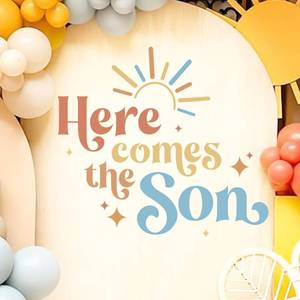 lot 1089 image: Dvehdbay Here Comes The Son Baby Shower Decor - Here Comes The Son Decal Sign, Baby Shower Sign for Backdrop, Backdrop Letters for Arch, 1St Party Banner Supplies for Boy (Color)