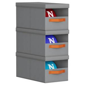 lot 1096 image: Homsorout Hat Organizer for Baseball Caps - 3 Pack Stackable Foldable Protective Lids Hat Storage Box with Clear Window Baseball cap organizer for Closet, Bedroom, Rv, Grey - Retail $20