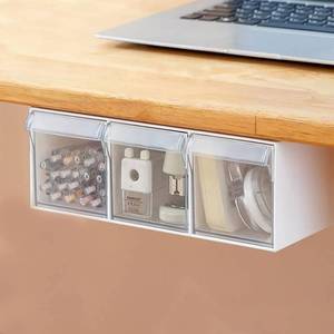 lot 1120 image: YOSKAEDI Under Desk Drawer Storage with 3 Drawers, Large Desk Drawer Attachment for office, Drawer Organizer Slide Out, Plastic Stick on Drawer White&nbsp