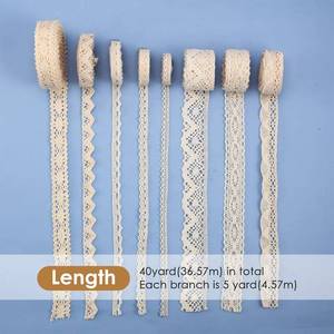 lot 1122 image: Tatuo 40 Yards Cotton Lace Trim Vintage Ribbon Crochet Cotton Lace Scalloped Edge for Bridal Wedding Decoration Christmas Package DIY Sewing Craft Supply, 5 Yards Each, 8 Styles(Beige)