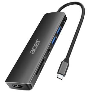 lot 1133 image: Acer USB C Hub, 7 in 1 USB-C to HDMI Dock, 2 USBA 3.1 GEN1 and 5Gbps Type-C Data Port, 4K HDMI Port, PD 100W Charging, SD Card Reader, for iPad Pro MacBook Pro Laptops and More (Black) - Retail $25