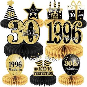 lot 1140 image: 9PCS 30th Birthday decorations 30th birthday Centerpieces for Tables Decorations Vintage 1996 Honeycomb Table Topper Back in 1996 30th Birthday Decorations for Men and Woman 30 Years Birthday Party&nbsp