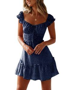 lot 1143 image: YOBECHO Womens Summer Ruffle Sleeve Sweetheart Neckline Printing Dress Mini Dresses Navy Blue small - Retail $36