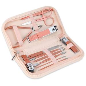 lot 1149 image: Nail Clippers and Beauty Tool Portable Set, Rose Gold Martensitic Stainless Steel Manicure Set 12 in 1, with Pink Leather Bag, Suitable for Home, Workplace, Outdoor Travel, Gift Giving, Salon.&nbsp