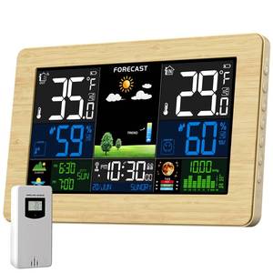 lot 1150 image: Weather Station Wireless Indoor Outdoor, Digital Thermometer with Remote Sensor, Large Display Home Weather Stations with Weather Forecast, Atomic Clock, Barometric Pressure, Moon Phase - Retail $30