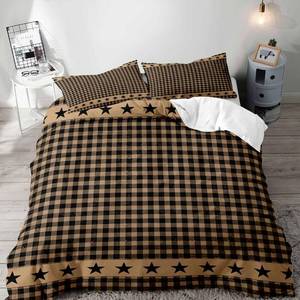 lot 1155 image: LUVIVIHOME 3PCS Tan and Black Checkered Duvet Cover King Bedding Set, Vintage Buffalo Plaid Duvet Cover, Star Check Gingham Antique Primitive Country Rustic Farmhouse Comforter Cover, 2 Pillow Cases - Retail $38