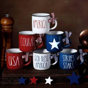 lot 1170 image: Suttmin 6 Pcs 4th of July Mini Coffee Mugs Patriotic Independence Day Tiered Tray Decor Farmhouse Mini Coffee Cups with Ribbons Centerpieces for Housewarming Gifts (Retro Star)(Retro Star) - Retail $30