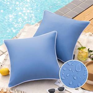 lot 1173 image: Phantoscope Pack of 2 Outdoor Waterproof Throw Pillow Covers Decorative Square Cushion Case Patio Pillows for Couch Tent, Foggy Blue 20x20 inches - Retail $40