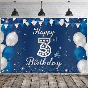 lot 1174 image: JOYKY Happy 3rd Birthday Banner, Blue Silver Happy 3rd Birthday Party Decorations for Boys, Three 3 Year Old Supplies Backdrop Decor, 5.9 X 3.8 Fts&nbsp