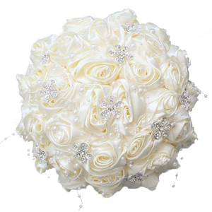 lot 1179 image: IUTZCAXU Bridal Flower Bouquet Handcrafted with Rhinestones Pearls Satin Roses for Bride Bridesmaid Weddings - Retail $45