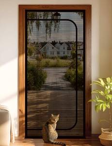 lot 1190 image: BFNN Cat Screen Door, Extra Tall Cat-Proof Mesh Gate, Fit Door Size 38 x 82, Anti Scratch Mesh with Zipper Closure, for Living Room, Kitchen, Bedroom (Black) - Retail $30