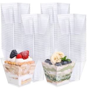lot 1194 image: supernal 8oz Square Plastic Dessert Cups,Disposable Square Cups,Clear Dessert Cup 100pcs,Plastic Parfait Appetizer Cup Perfect for Birthday,Party,Wedding - Retail $36